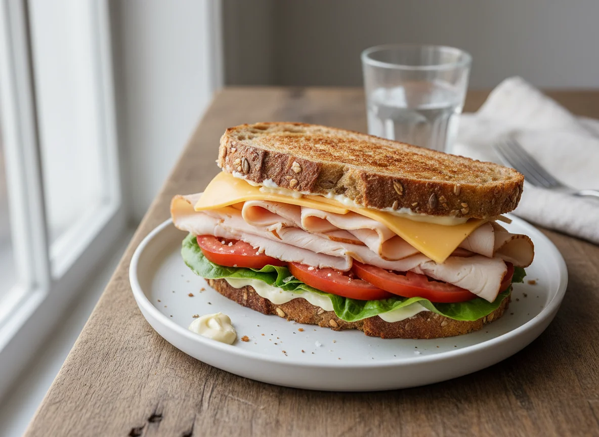Turkey and Cheese Sandwich on Whole Grain Bread photo