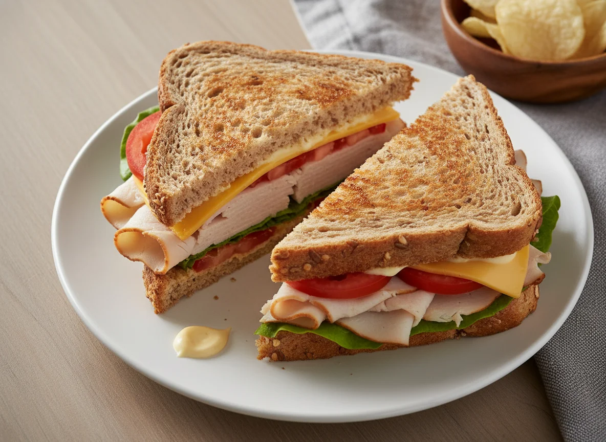 Turkey and Cheese Sandwich on Whole Wheat Bread photo