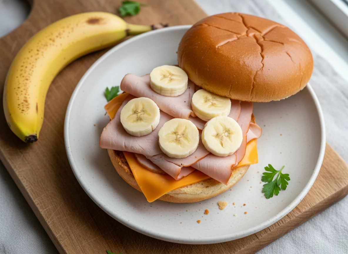 Turkey and Cheese Sandwich with Banana photo