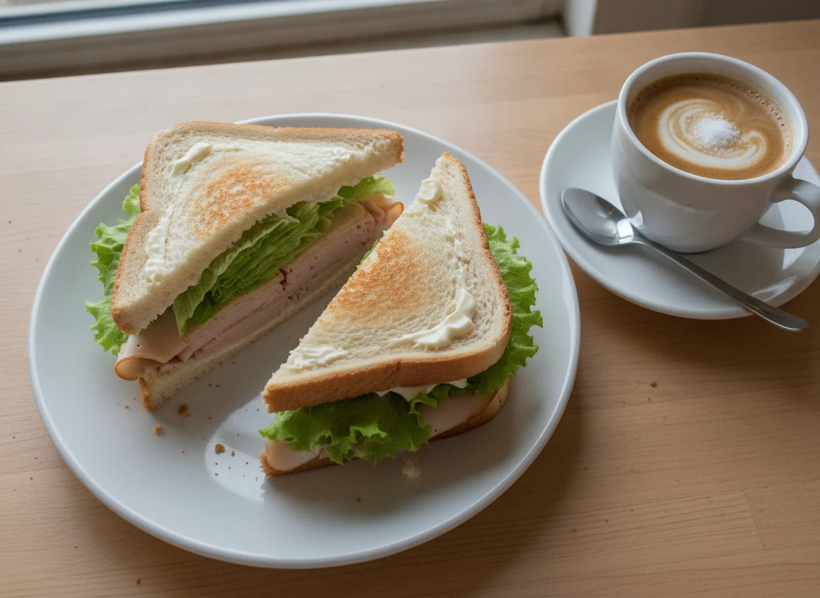Turkey and Lettuce Sandwich with Coffee photo