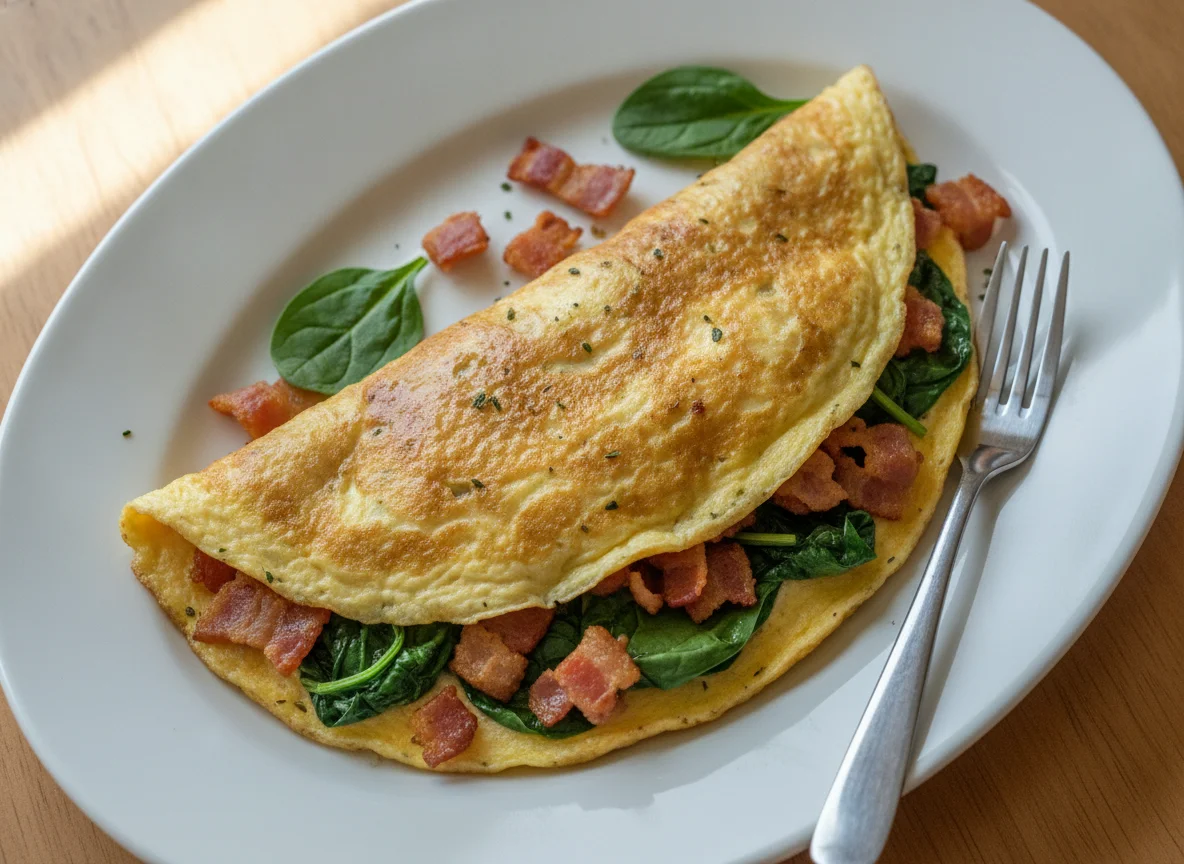 Turkey bacon and spinach omelette photo