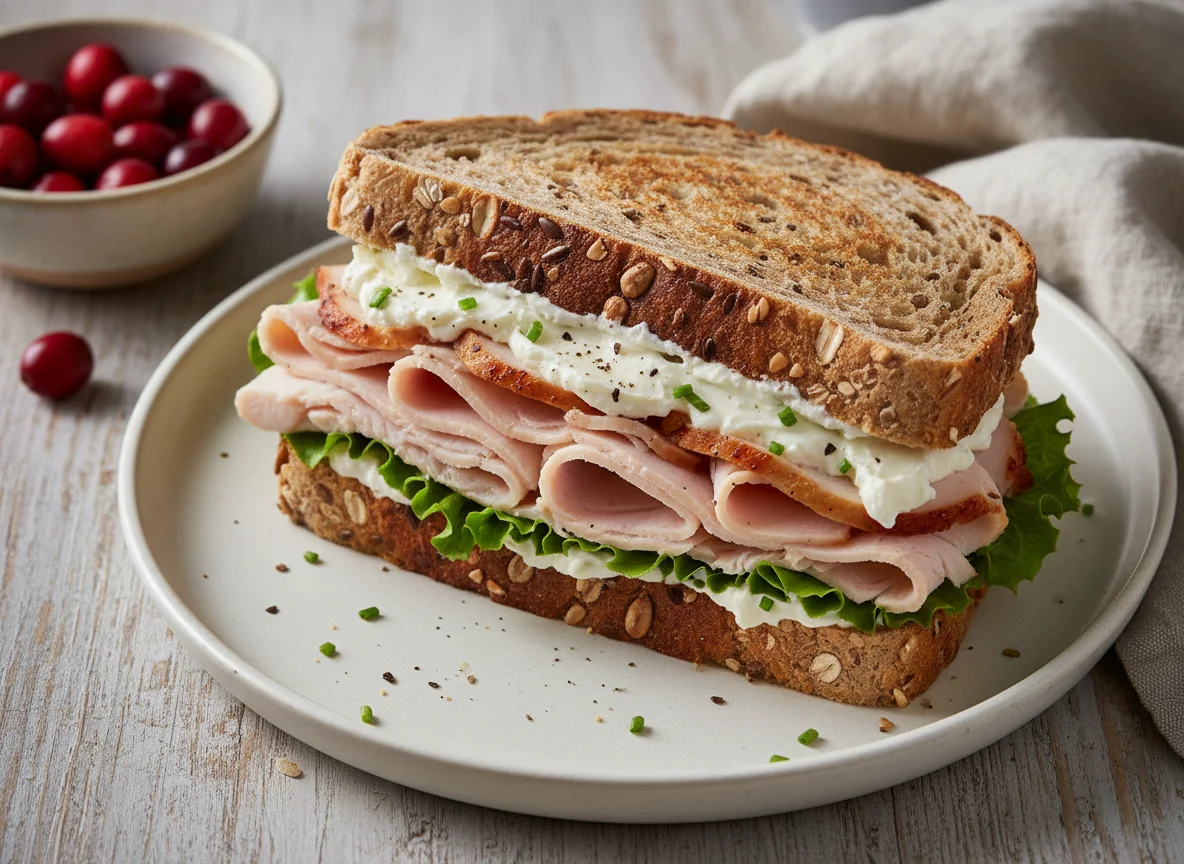 Turkey breast sandwich with cream cheese photo