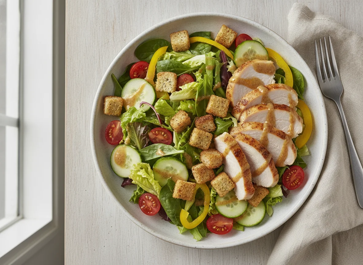 Turkey Garden Salad with Croutons and Vinaigrette photo