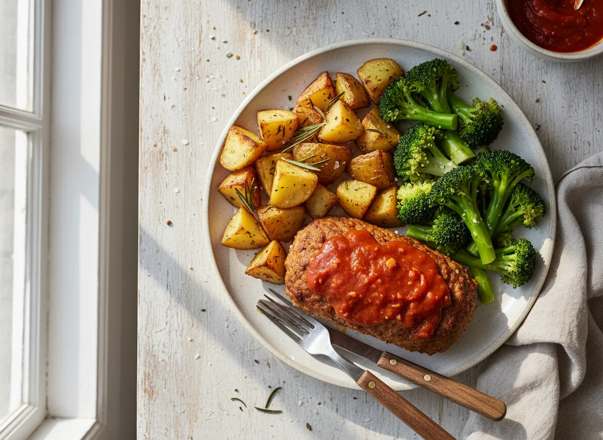 Turkey Meatloaf with Roasted Potatoes and Broccoli photo