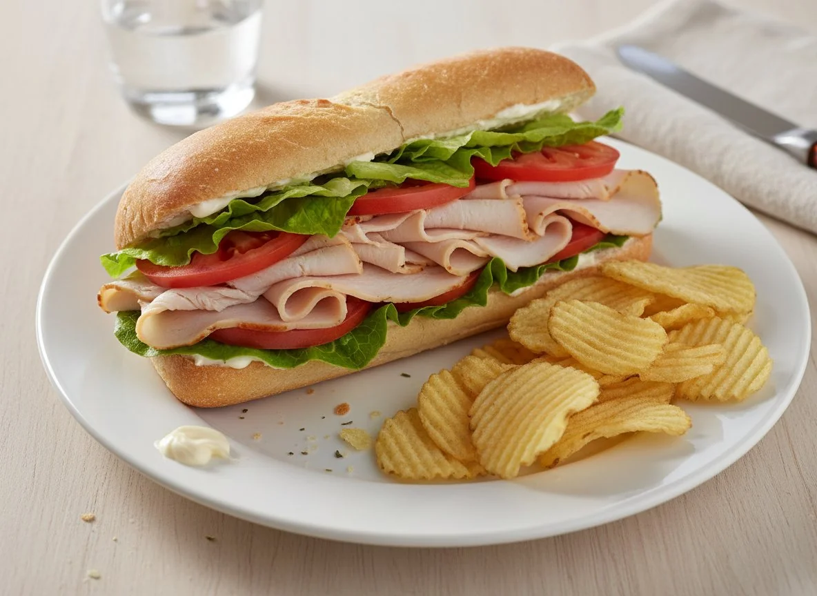 Turkey Sandwich with Potato Chips photo