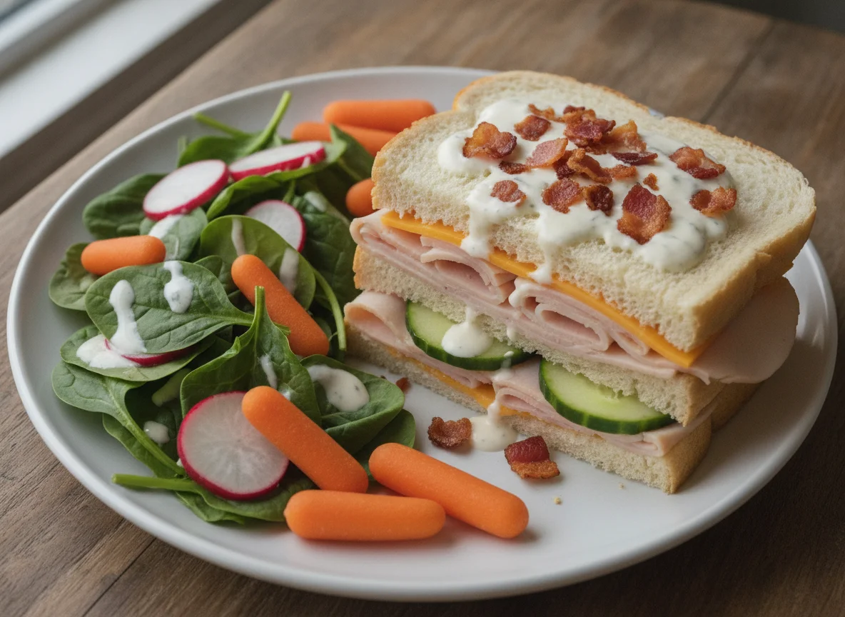 Turkey Sandwich with Salad and Vegetables photo