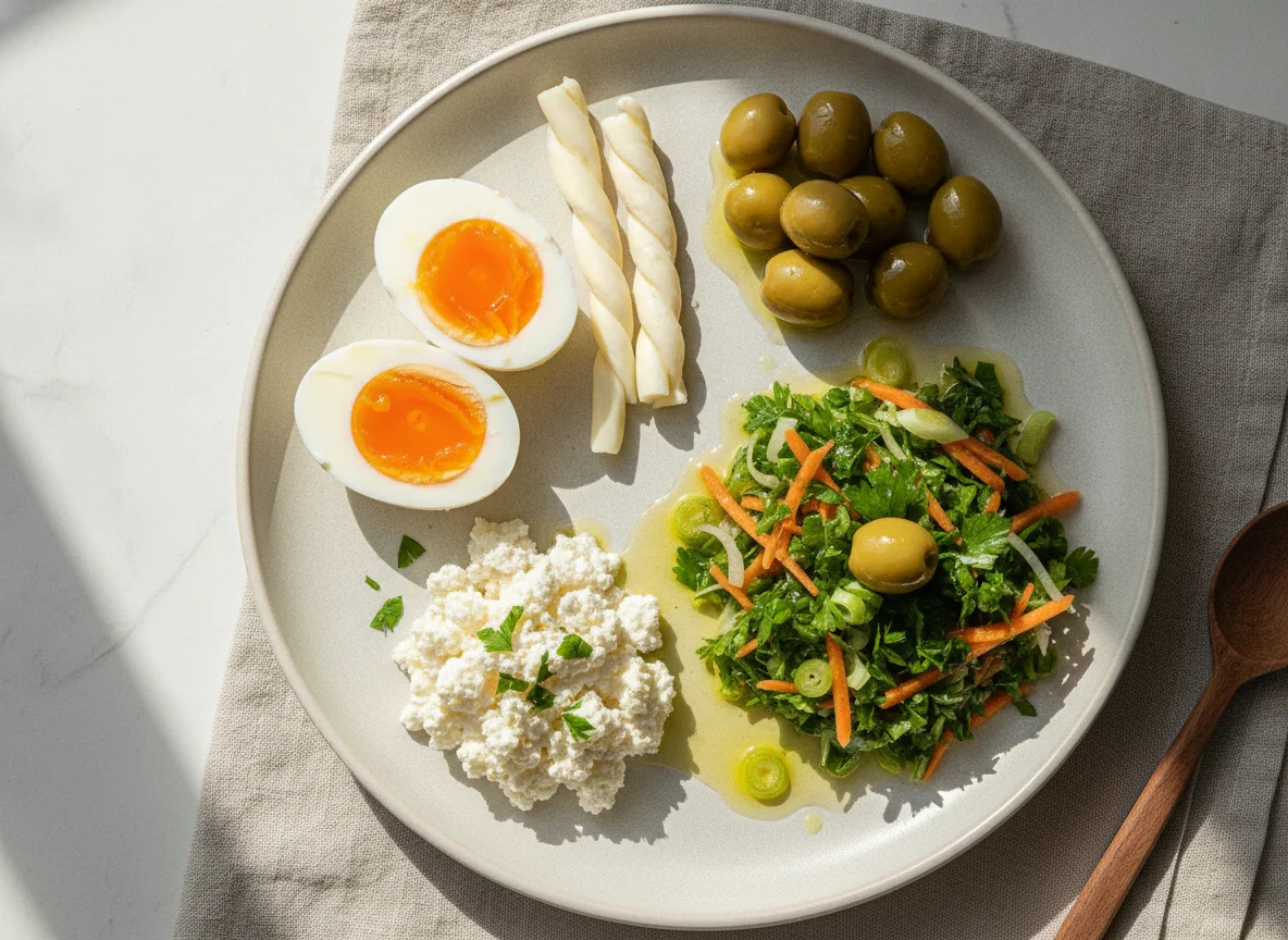 Turkish Breakfast Plate with Eggs and Salad photo