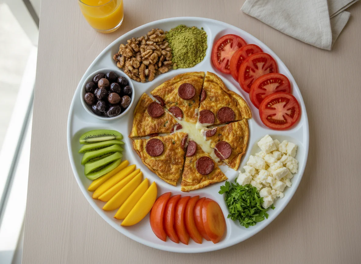 Turkish Breakfast Plate with Sucuk Omelet photo