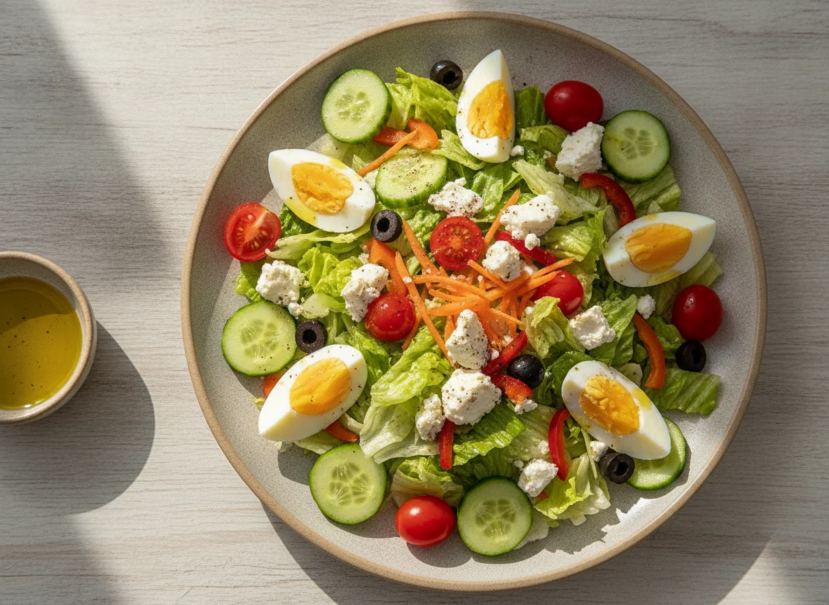 Turkish Breakfast Salad with Boiled Egg and Feta photo