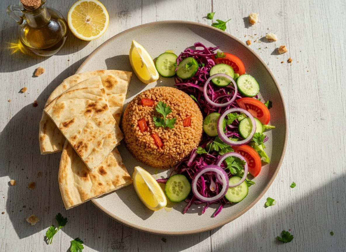 Turkish Meal with Bulgur Pilaf and Salad photo