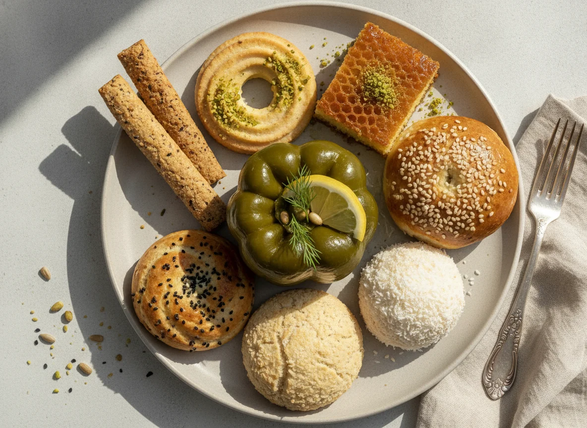 Turkish Pastry and Stuffed Pepper Plate photo