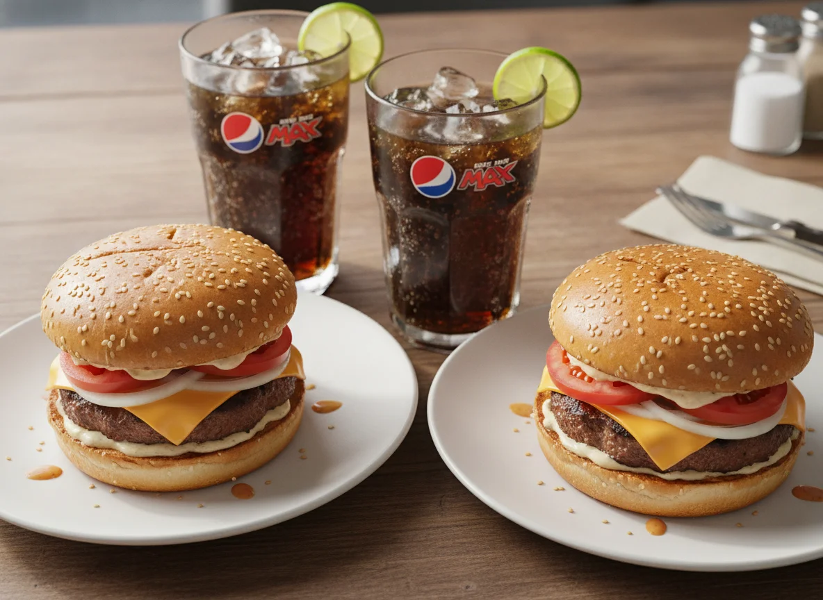 Two Sesame Seed Burgers with Pepsi Max photo