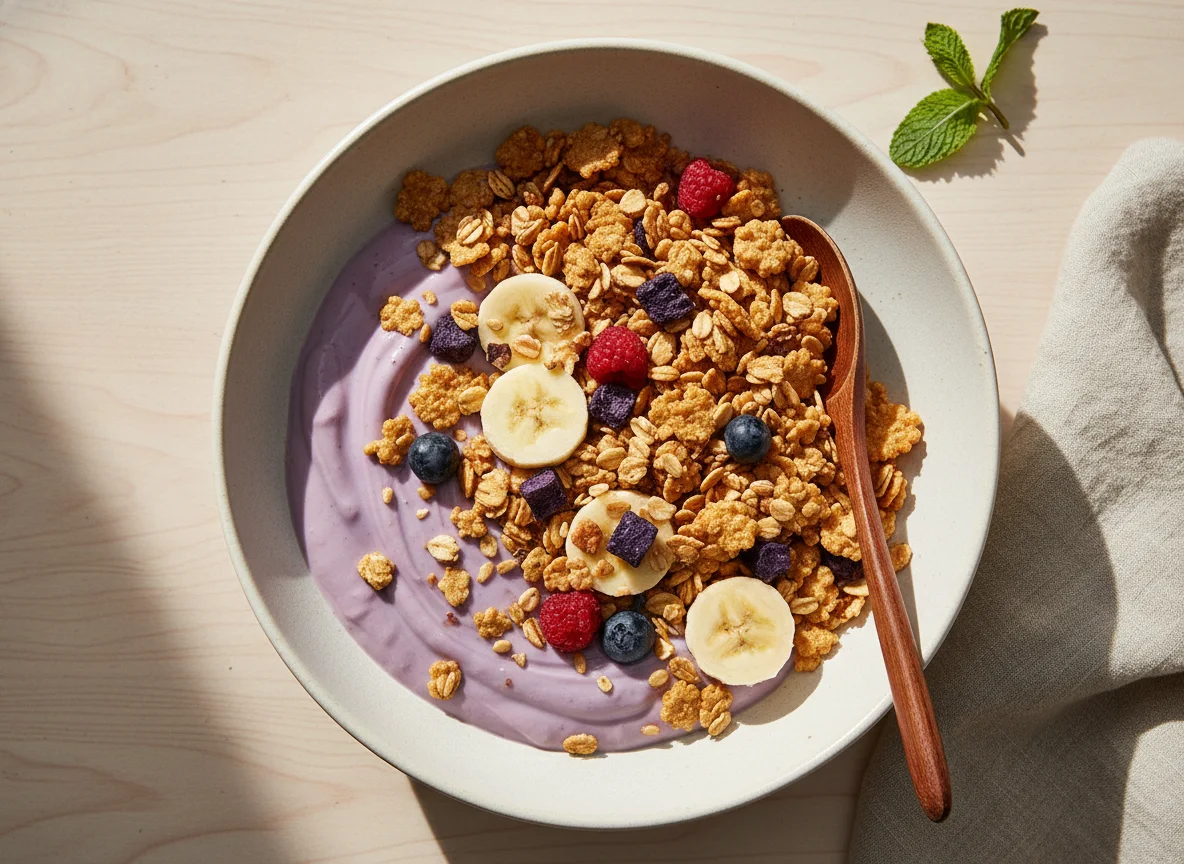 Ube Yogurt with Cereal and Oats photo