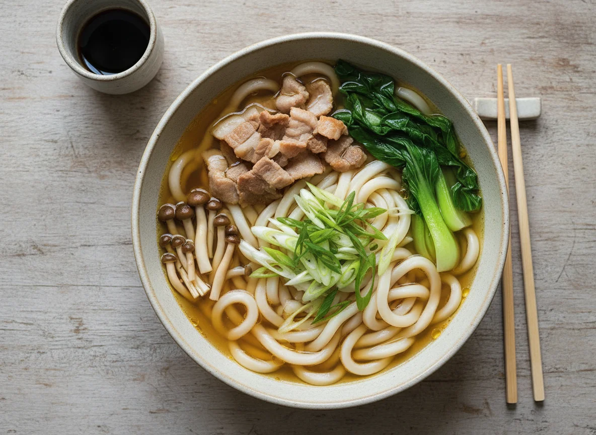 Udon with Pork and Mushrooms photo