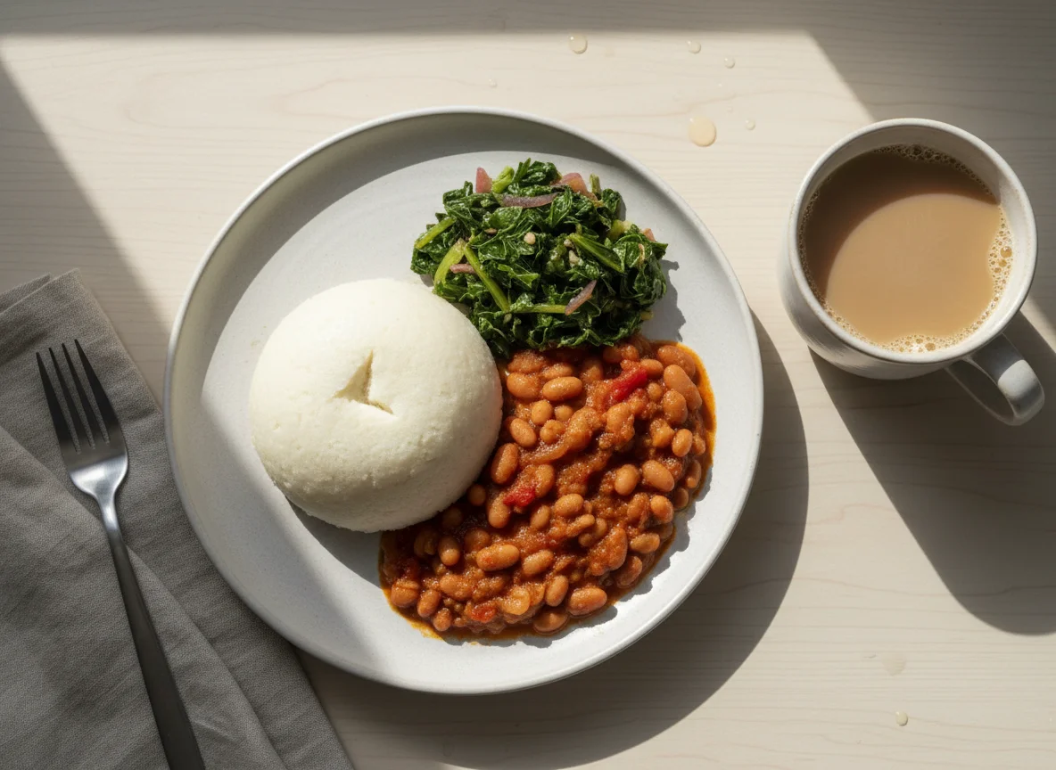 Ugali with Beans and Greens, and Tea photo
