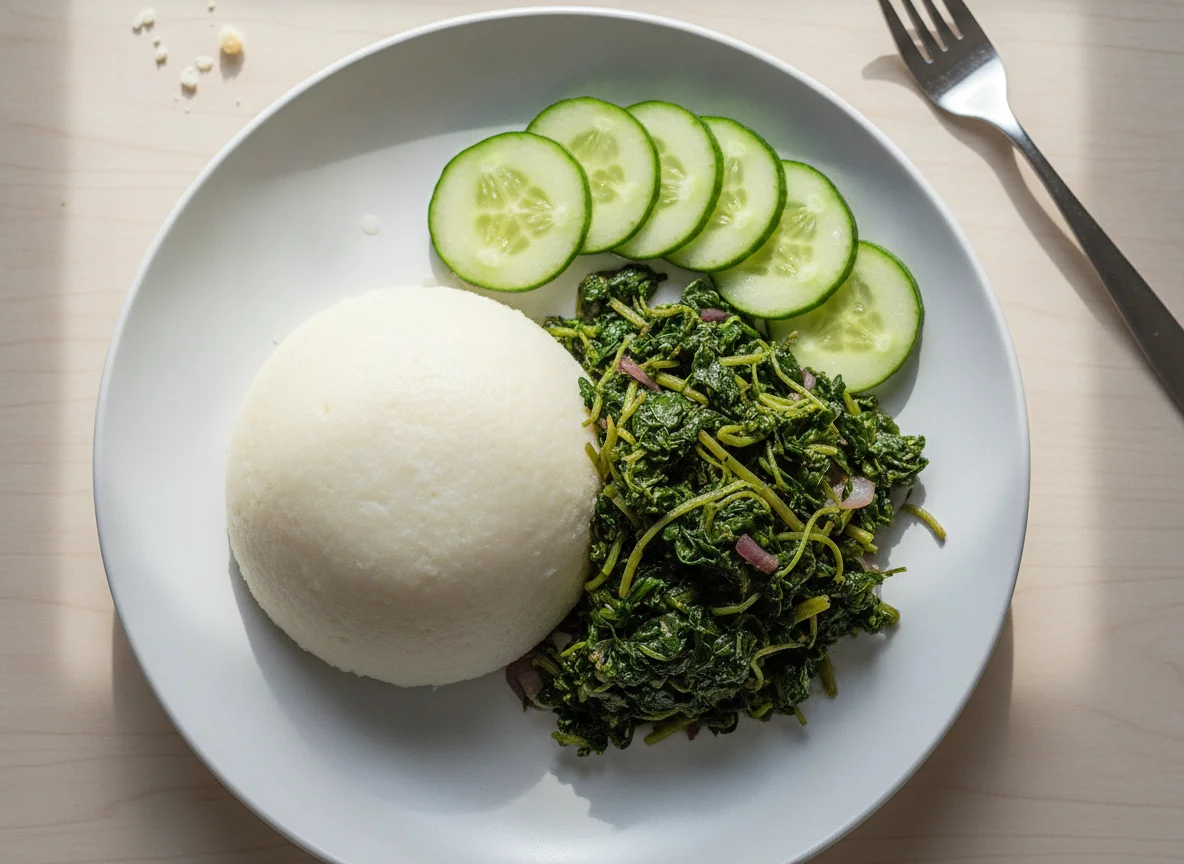 Ugali with Mchicha and Cucumber photo
