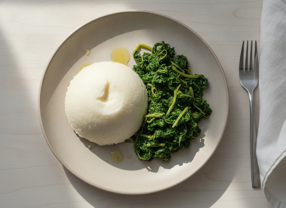 Ugali with Mchicha (Sautéed Amaranth Leaves) photo