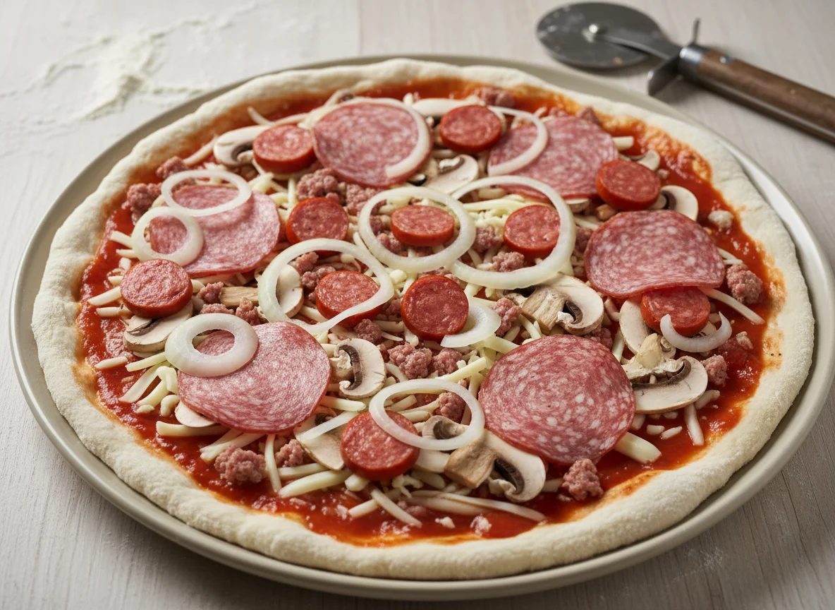Uncooked Mixed Pizza photo
