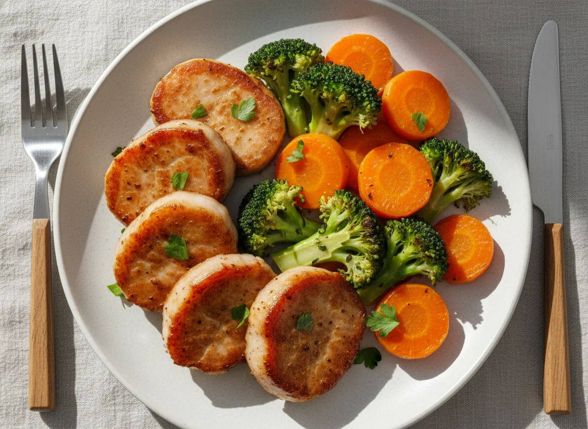 Unsmoked Irish Bacon Medallions with Vegetables photo