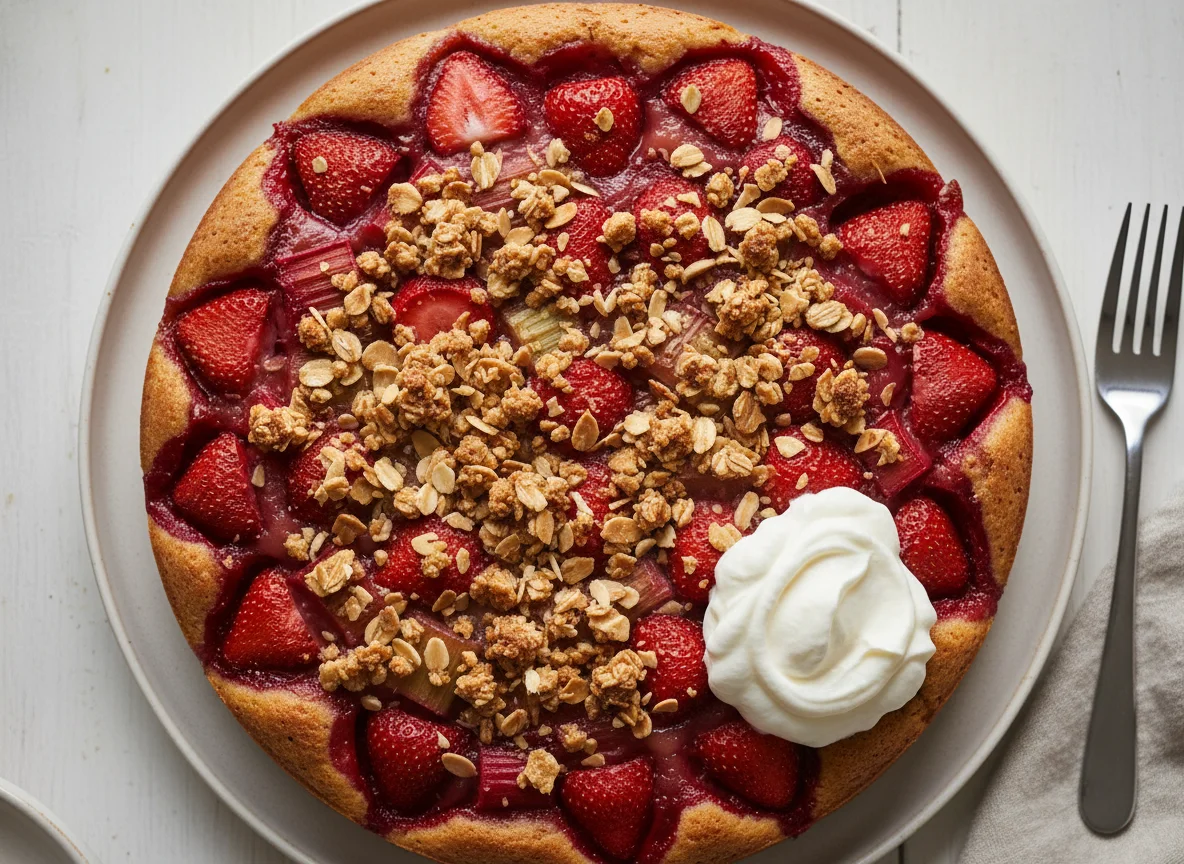 Upside-down cake with cream photo