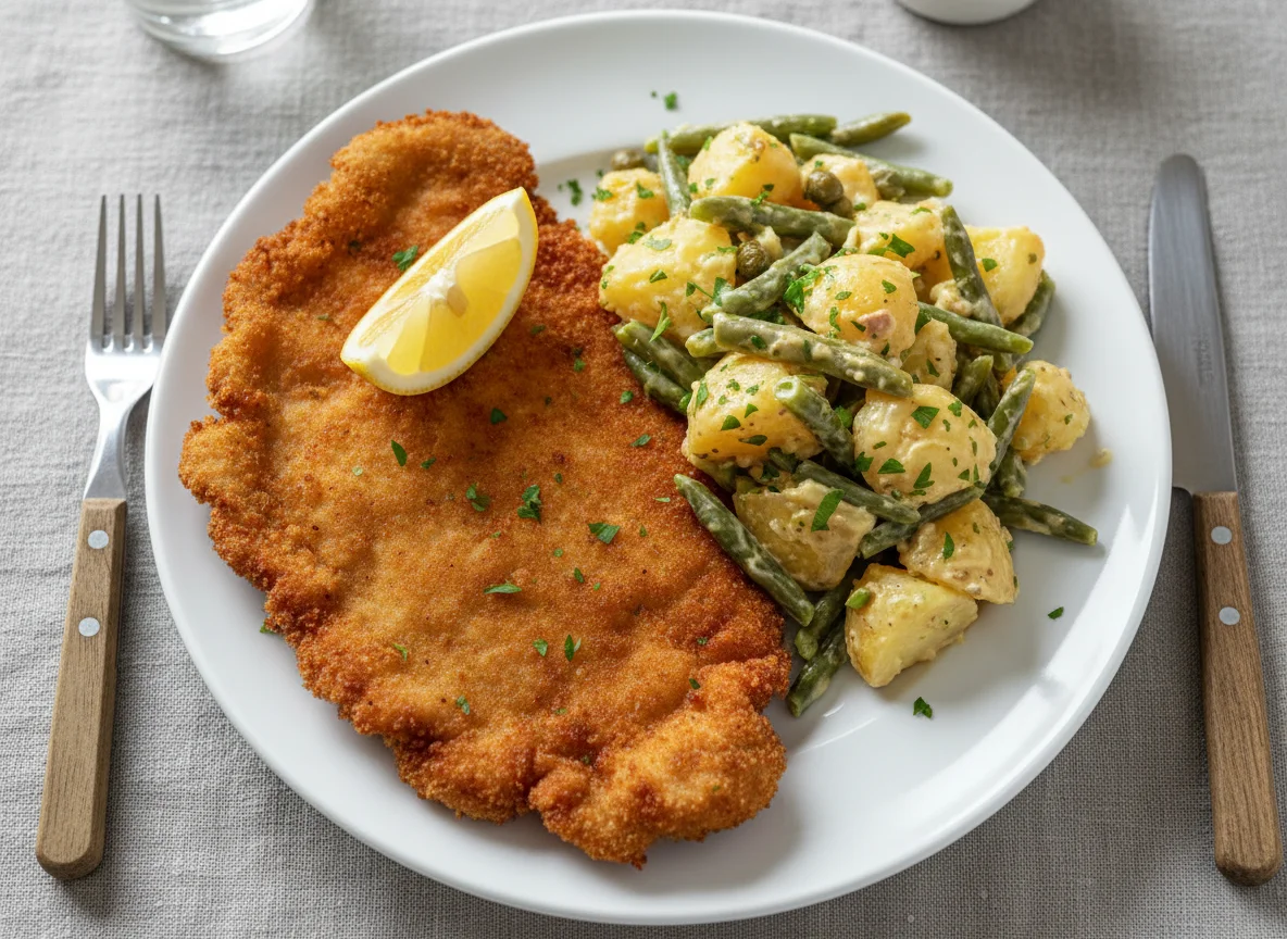 Veal Schnitzel with Potato and Green Bean Salad photo