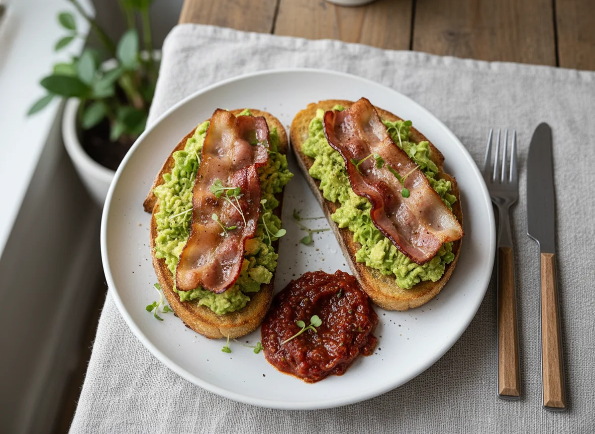 Vegan Bacon Toast with Avocado and Chutney photo