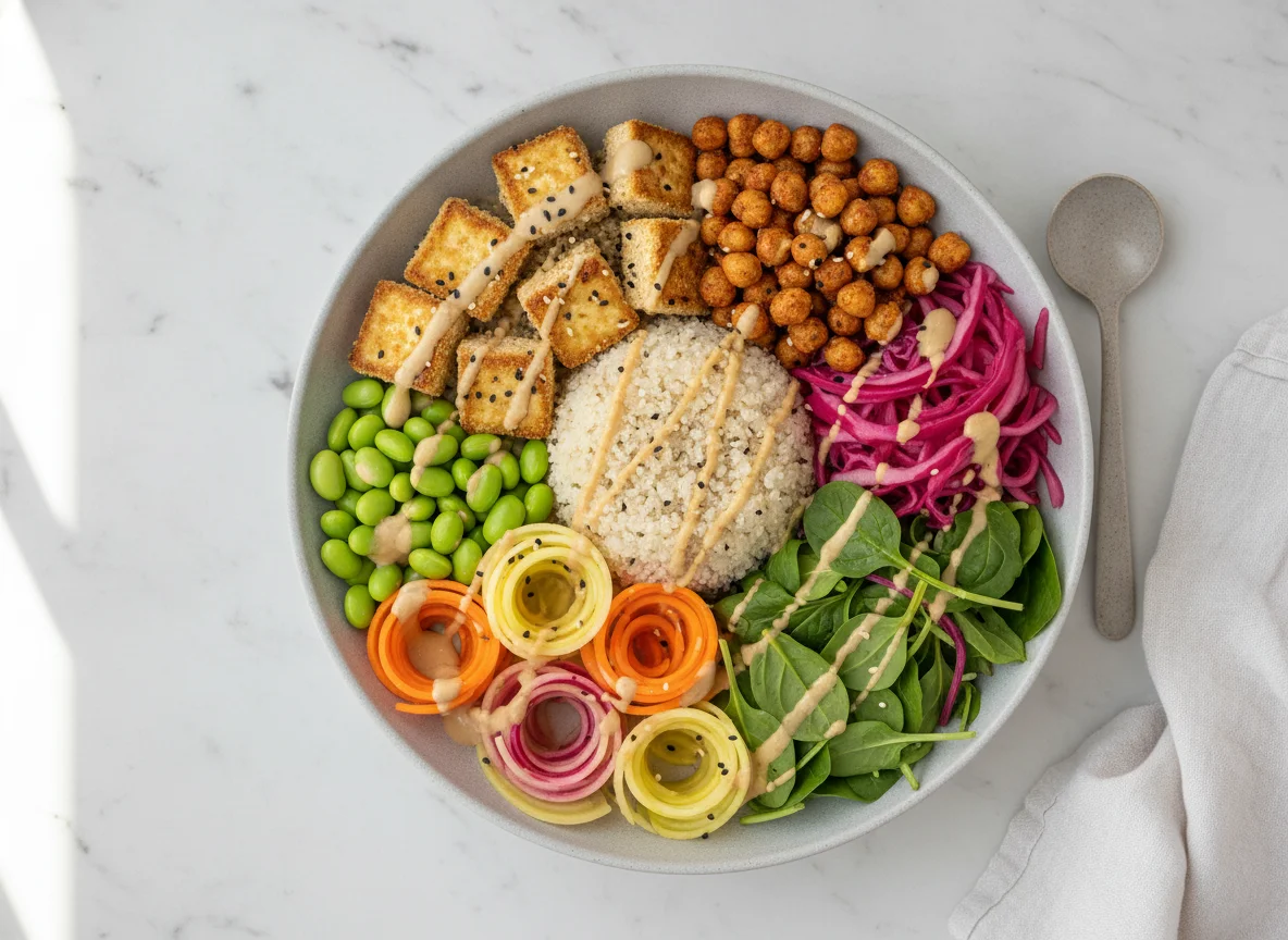 Vegan Buddha Bowl with Tofu and Quinoa photo