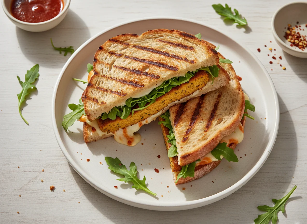 Vegan Panini with Arugula and Cheese photo