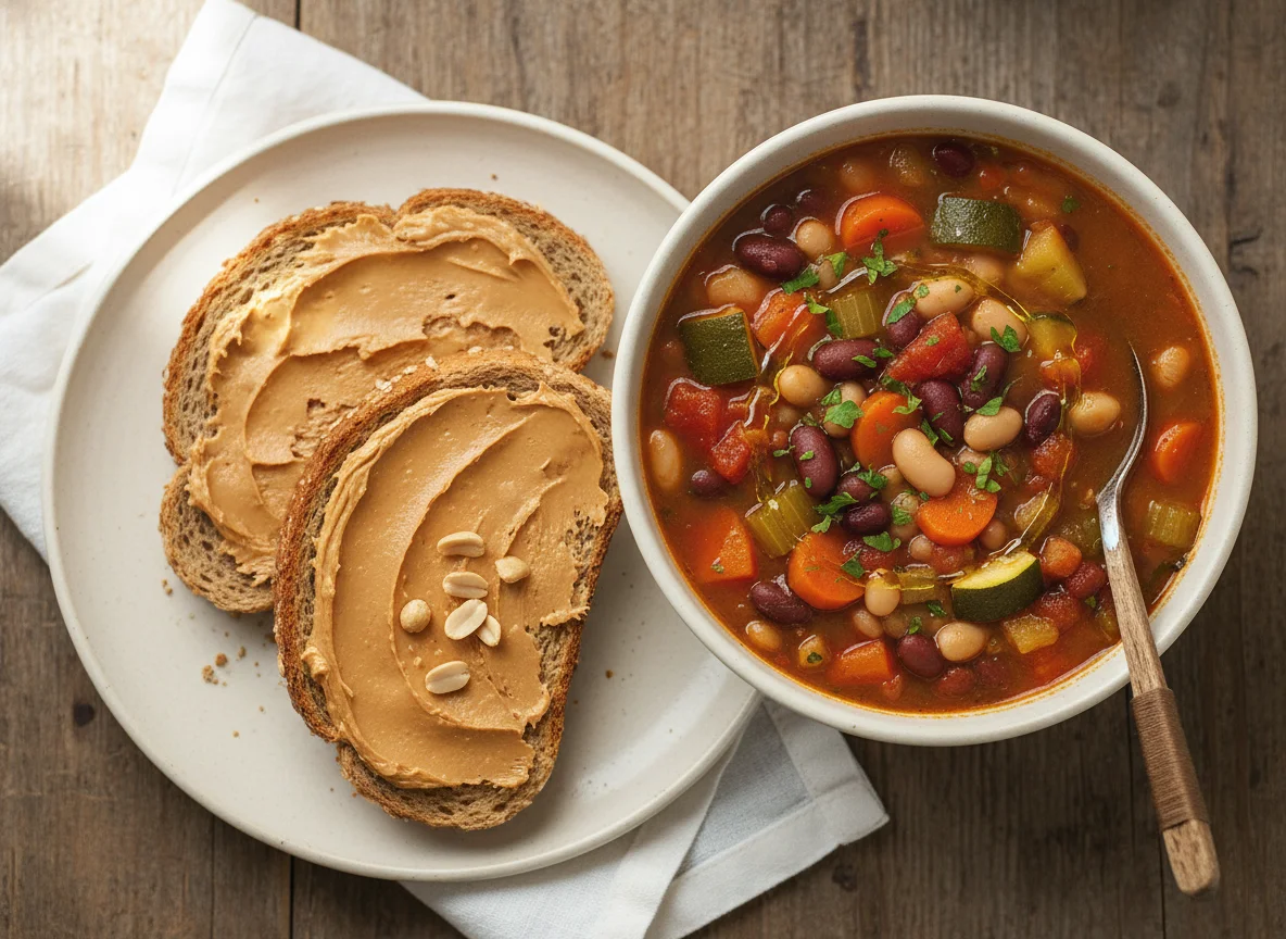 Vegetable and Bean Soup with Peanut Butter Toast photo
