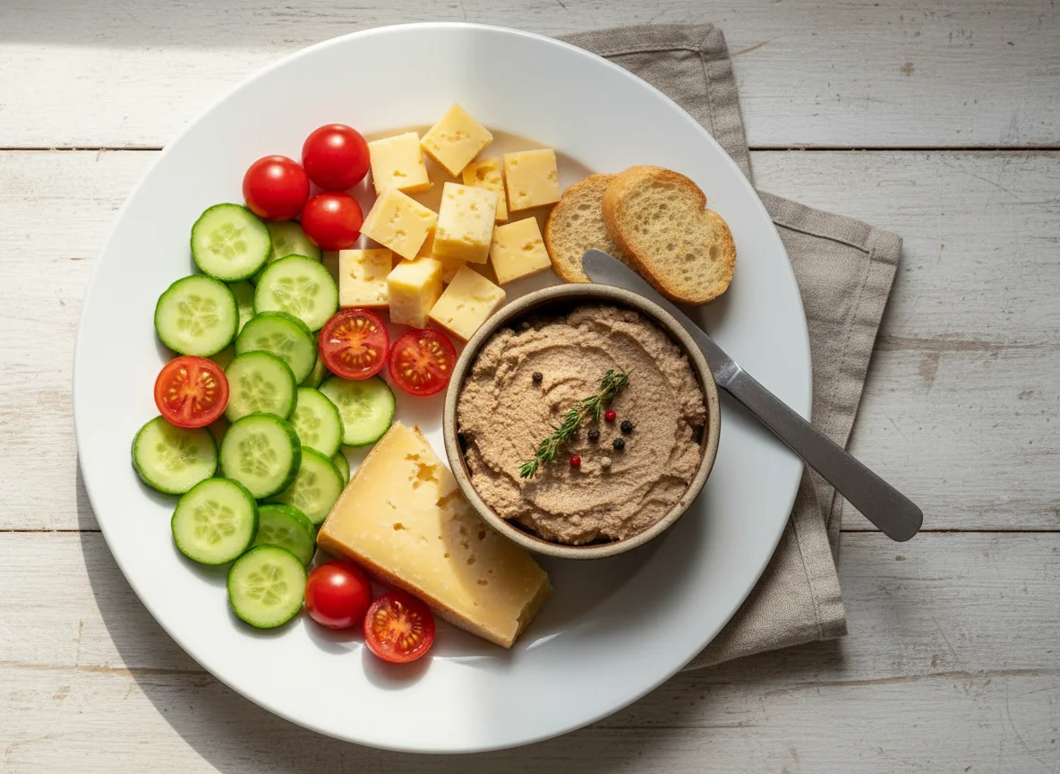 Vegetable and Cheese Plate with Pâté photo