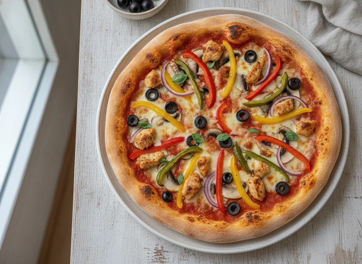 Vegetable and Chicken Pizza photo