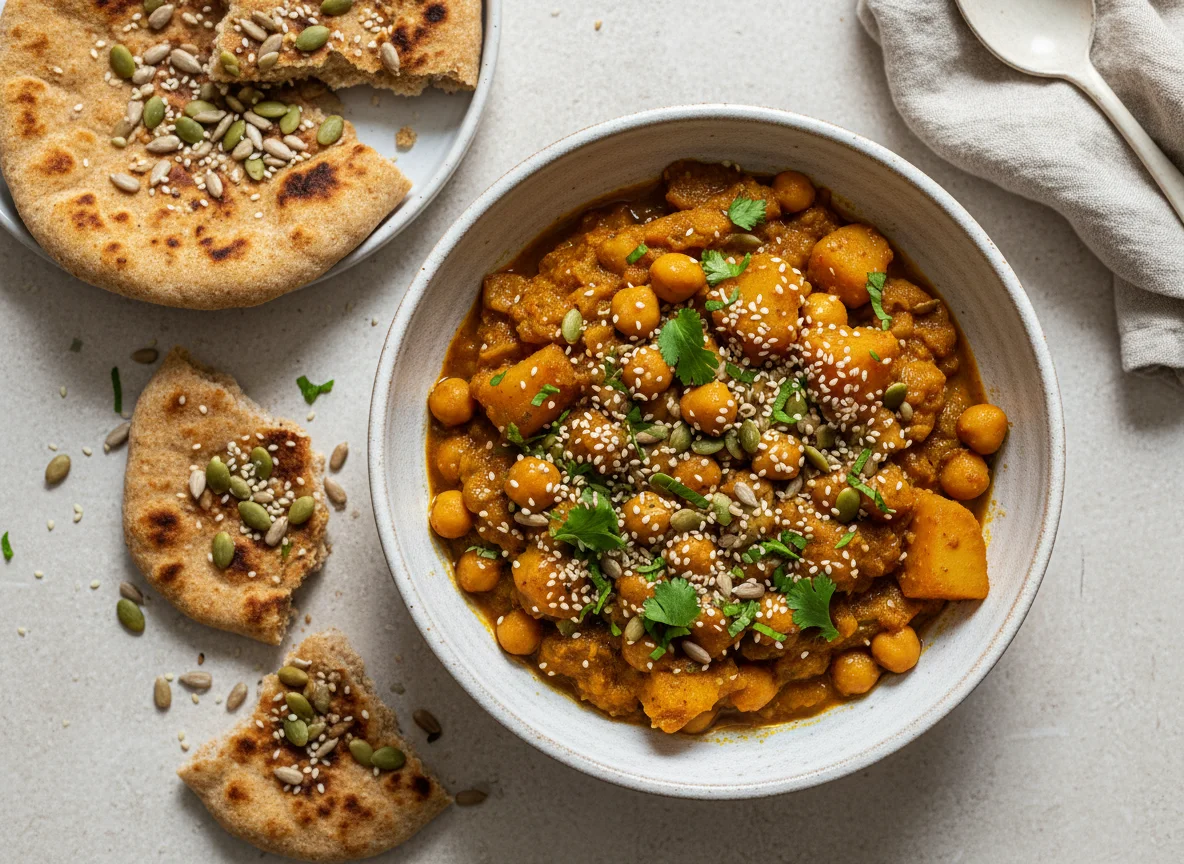 Vegetable and Chickpea Curry with Flatbread photo