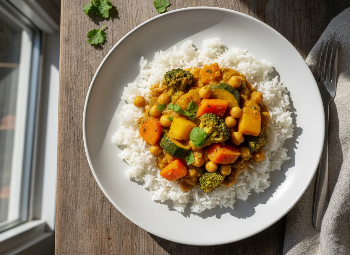 Vegetable and Chickpea Curry with Rice photo