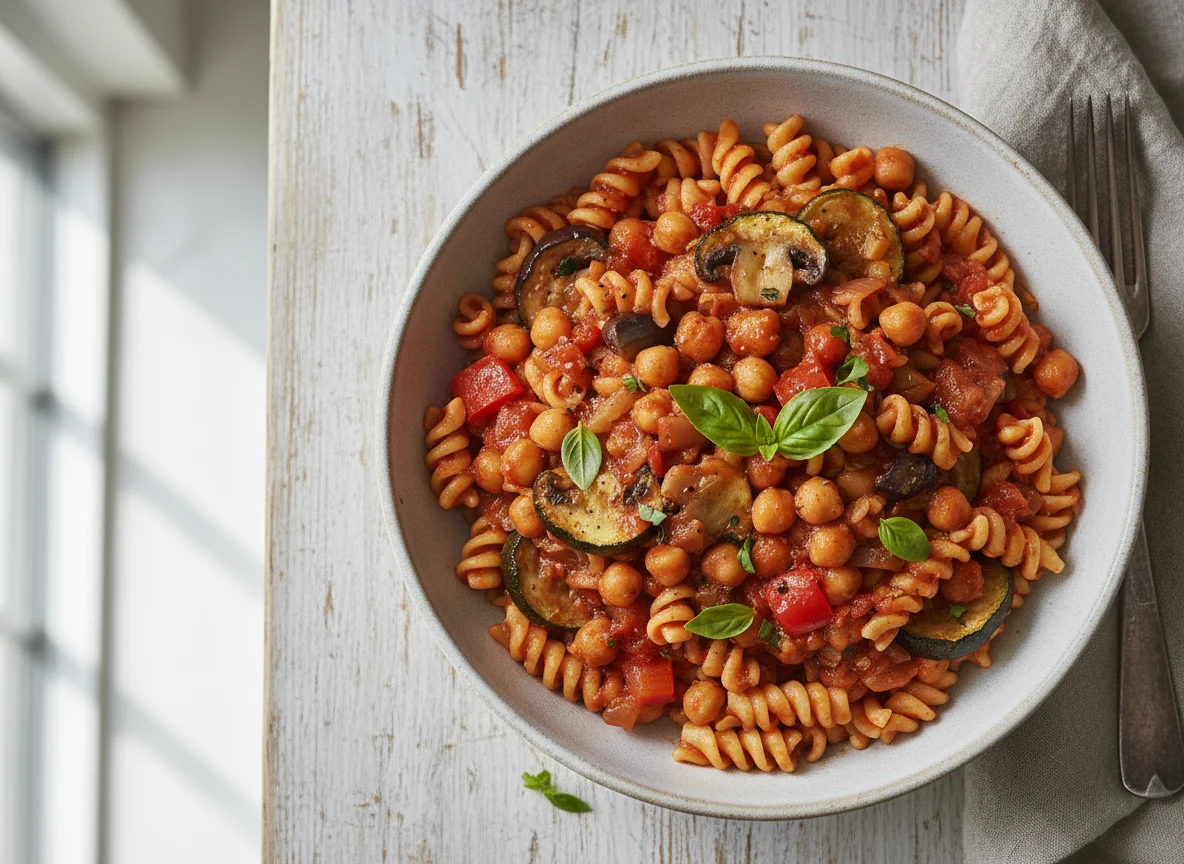 Vegetable and Chickpea Pasta Stew photo