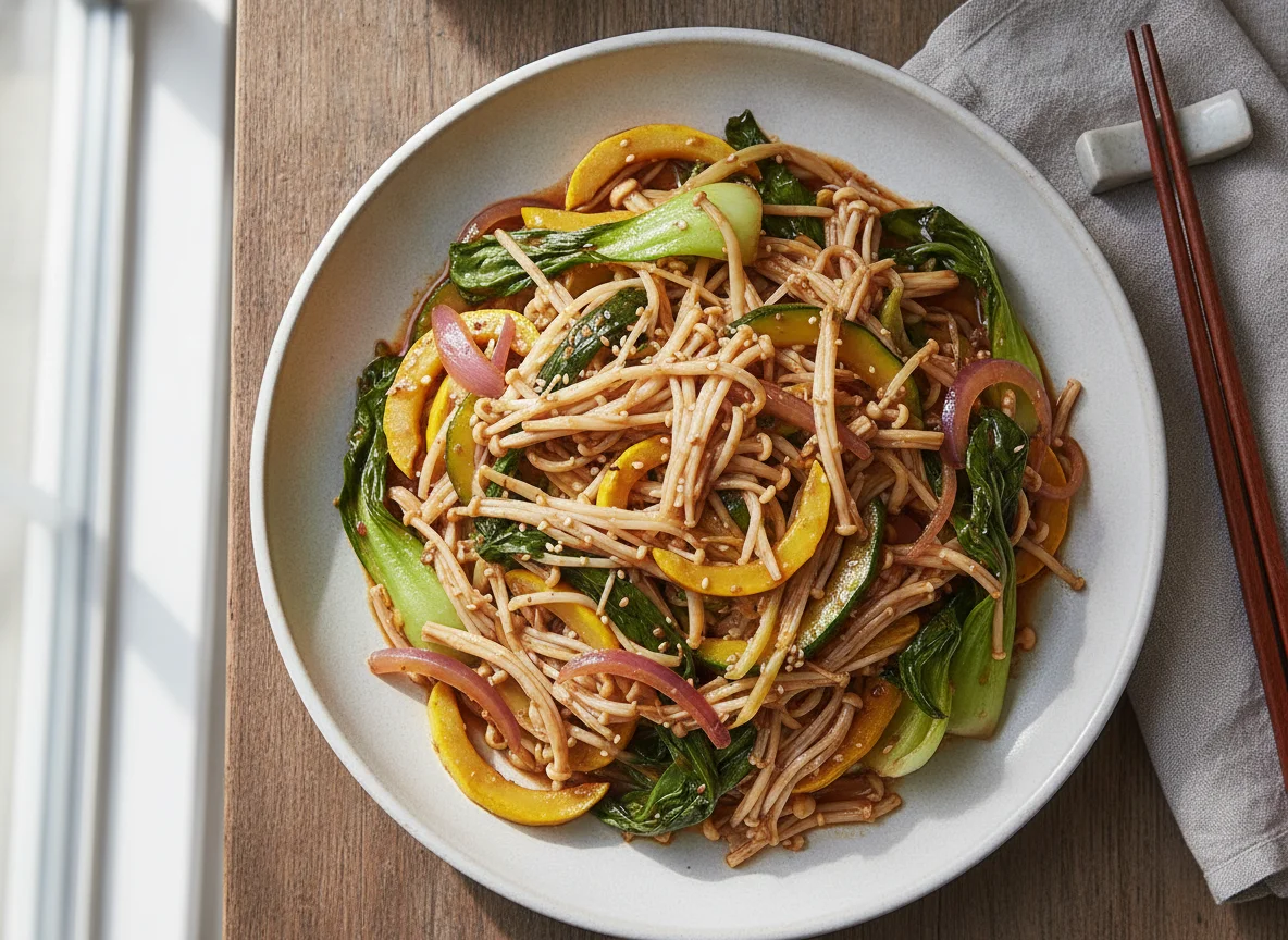 Vegetable and Enoki Mushroom Stir-fry photo