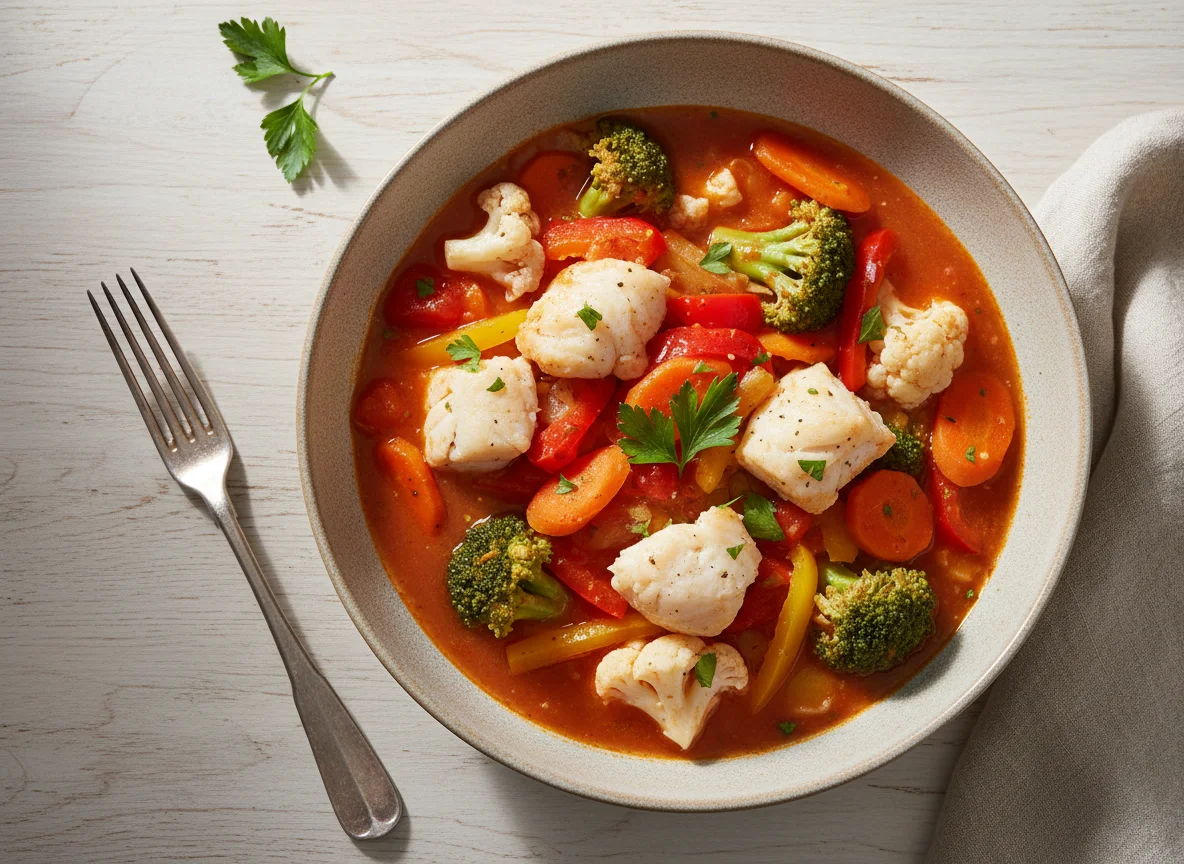 Vegetable and Fish Stew with Tomato Sauce photo