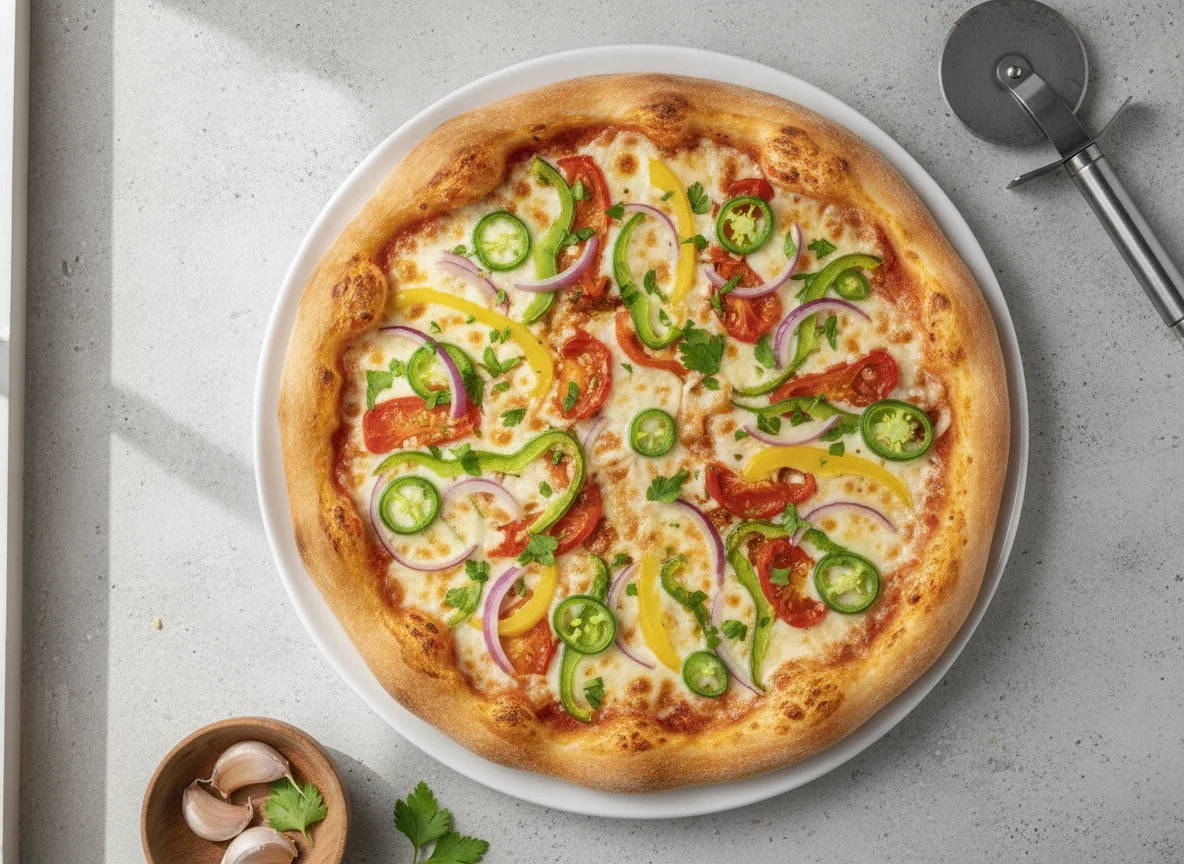 Vegetable and Garlic Sauce Pizza photo