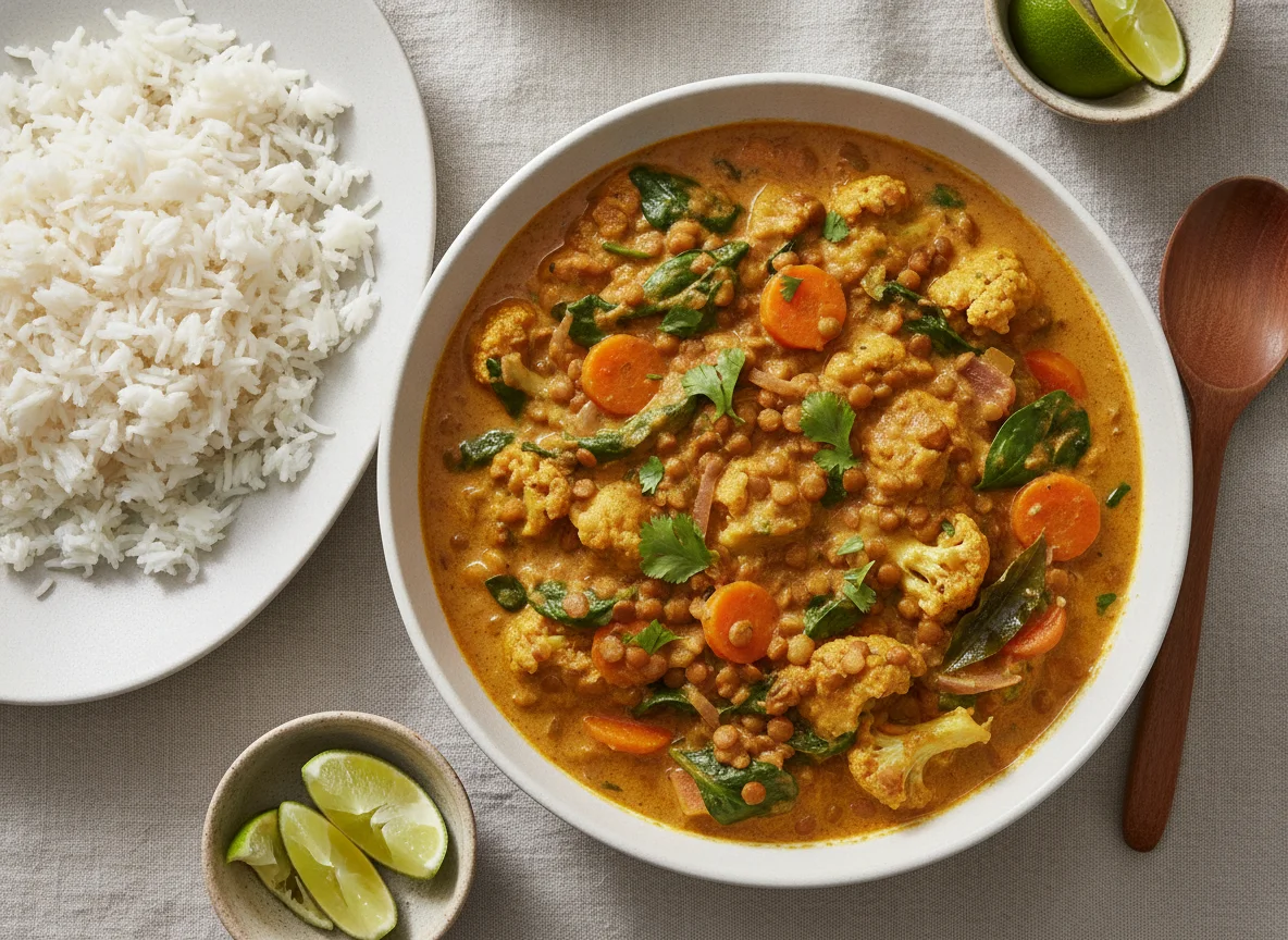Vegetable and Lentil Curry with White Rice photo