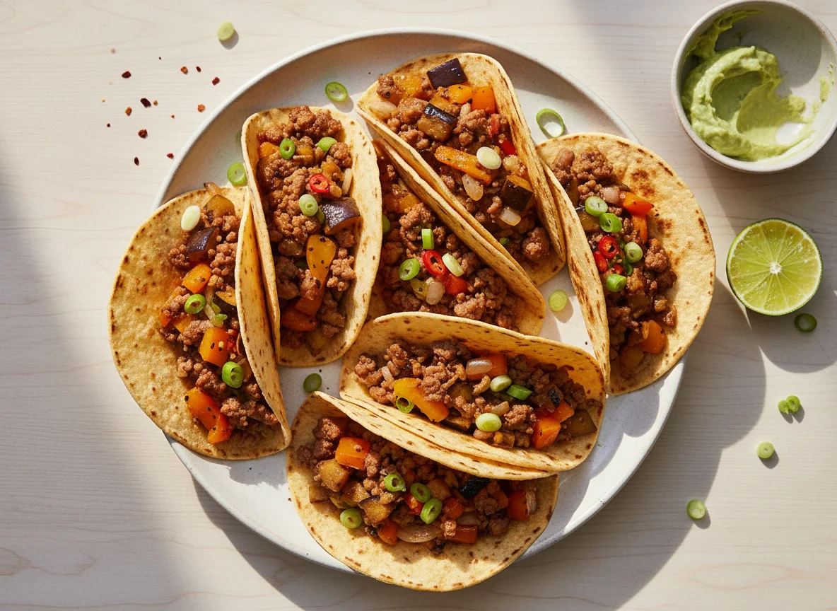 Vegetable and Minced Meat Tacos photo