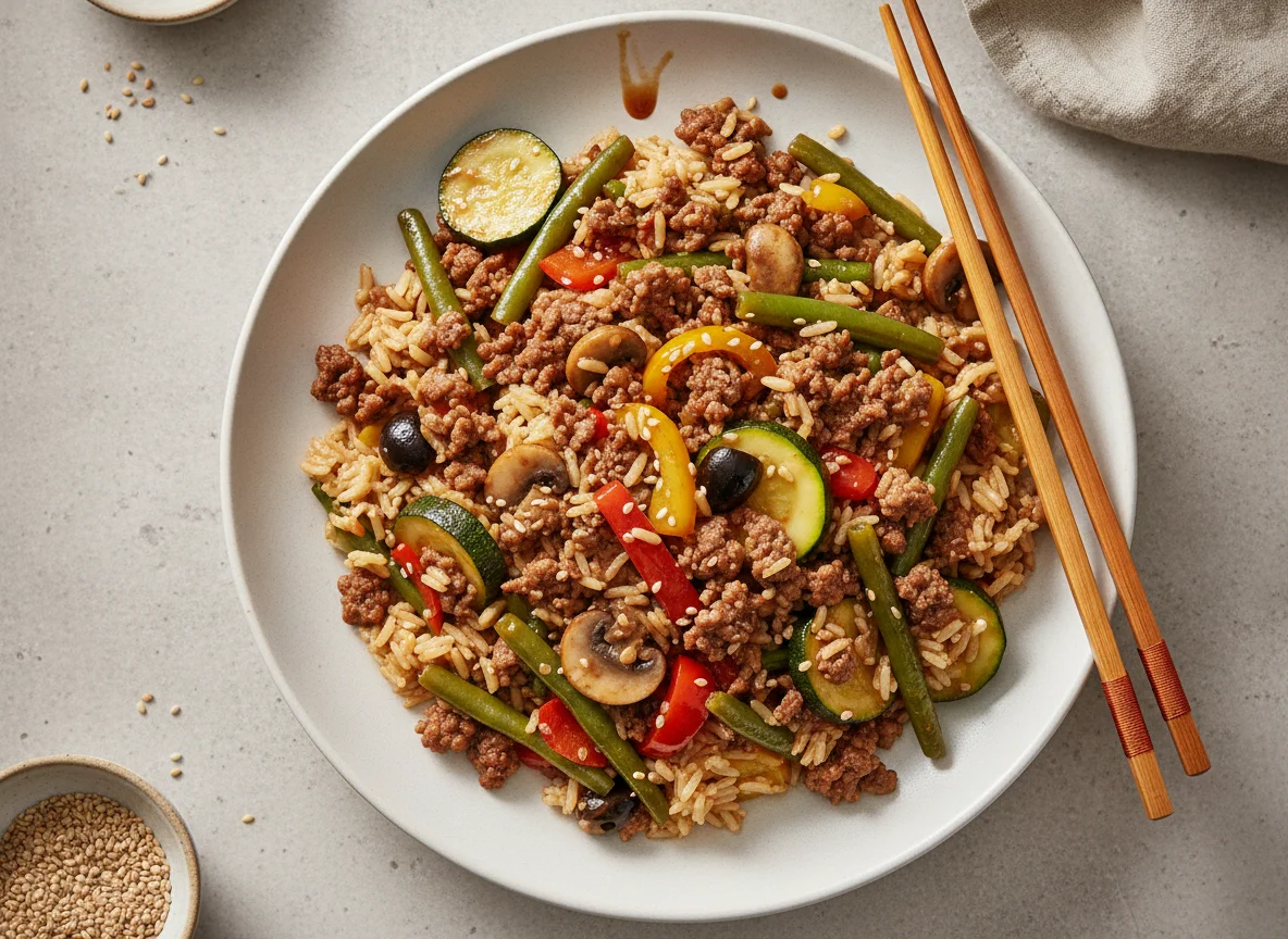 Vegetable and Rice Stir-fry with Minced Meat photo