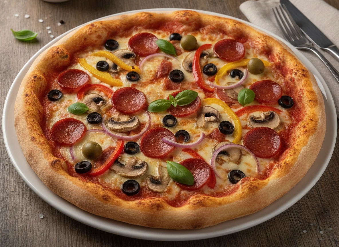 Vegetable and Sausage Pizza photo