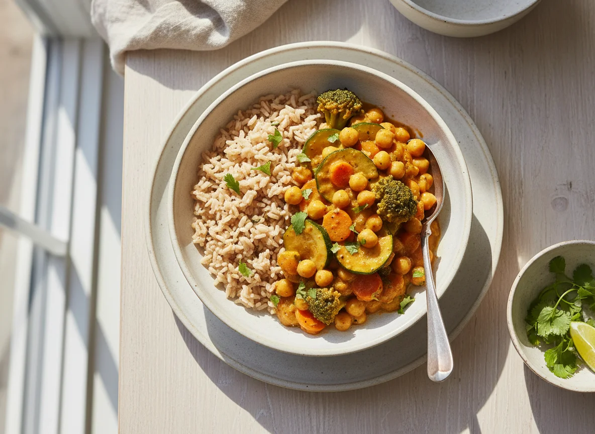 Vegetable Chickpea Curry with Brown Rice photo