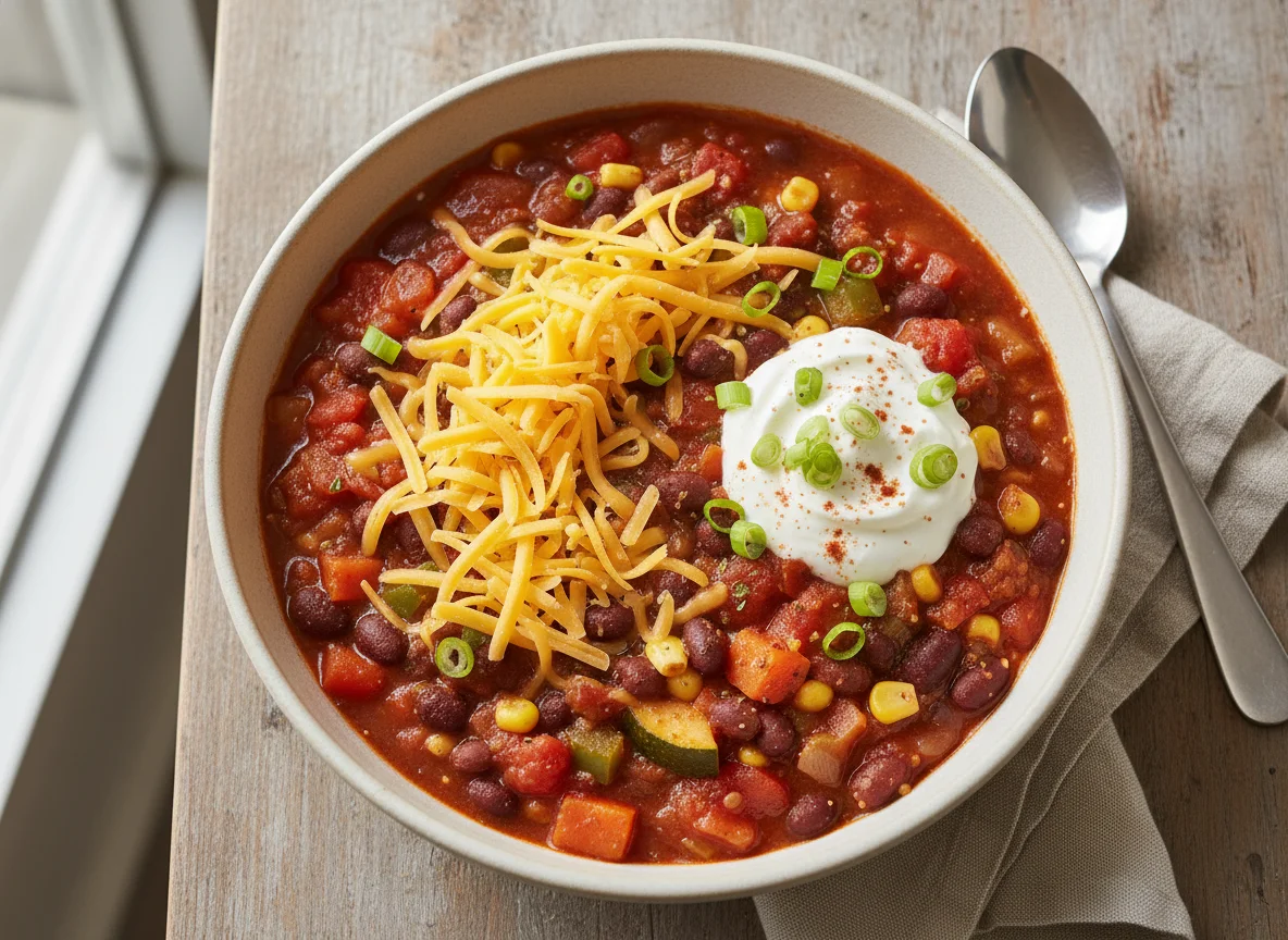 Vegetable Chili with Cheese and Sour Cream photo