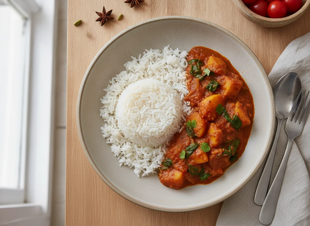 Vegetable Curry with White Rice photo