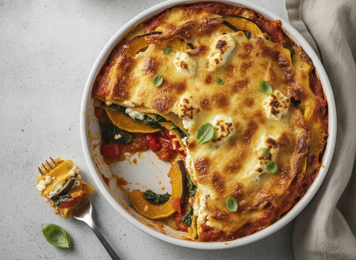 Vegetable Lasagne with Squash, Aubergine, Red Pepper, Spinach and Ricotta photo