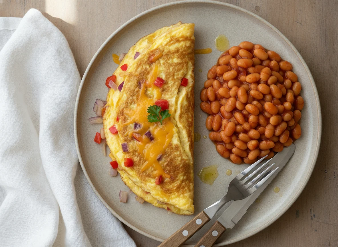 Vegetable Omelette with Baked Beans photo