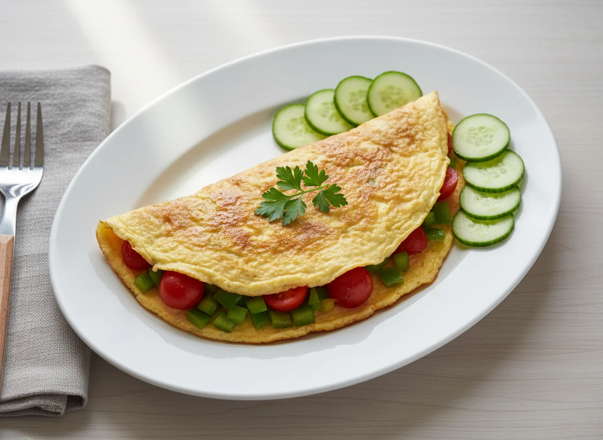 Vegetable Omelette with Cucumber Slices photo