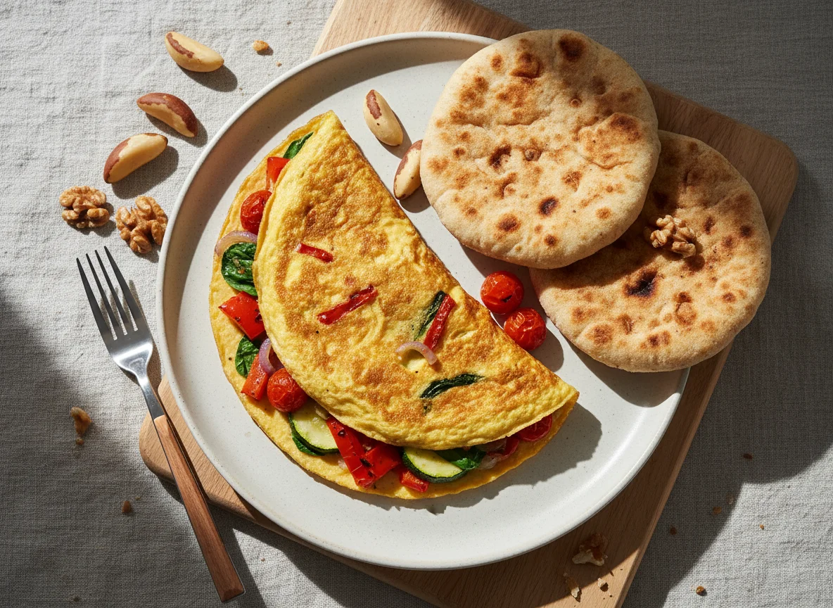 Vegetable Omelette with Flatbread and Nuts photo