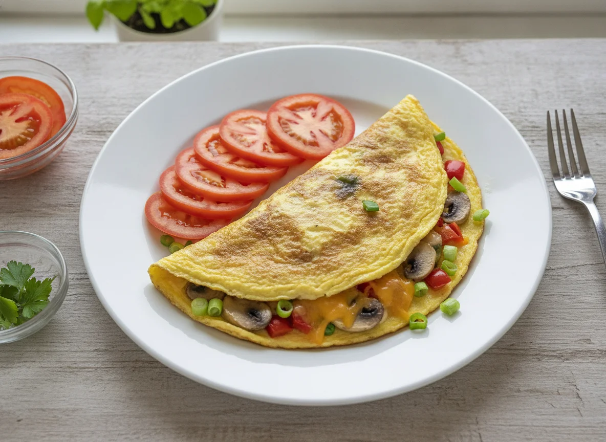 Vegetable Omelette with Sliced Tomatoes photo