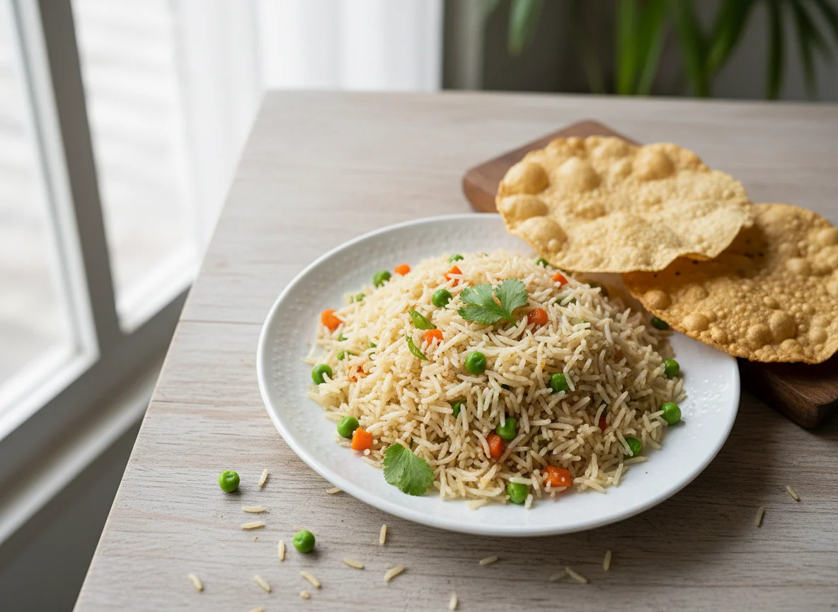 Vegetable Pilau with Poppadom photo